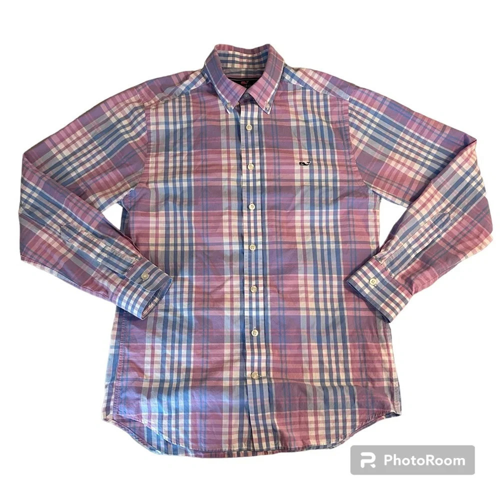 Vineyard Vines Mens S Long Sleeve Plaid Button Up Slim Fit Whale Shirt Pastel